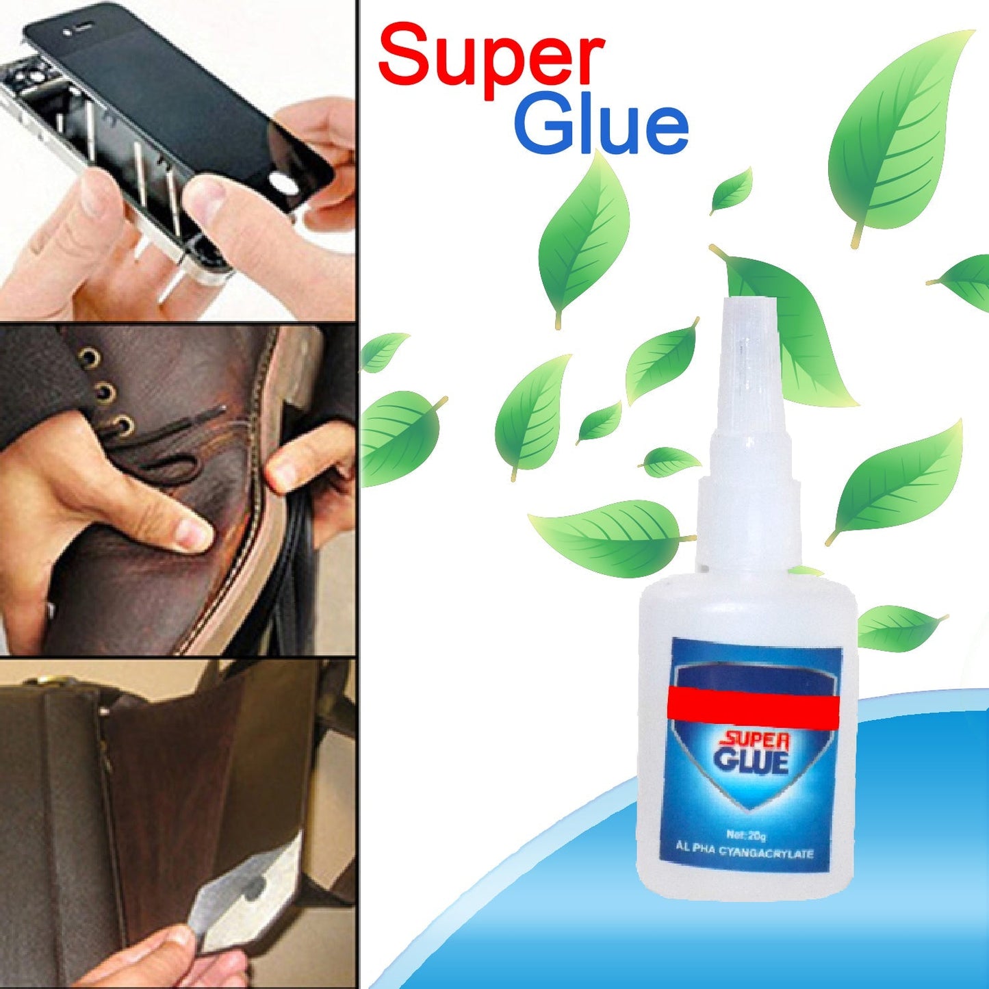 Rapid-setting glue for various materials and surfaces