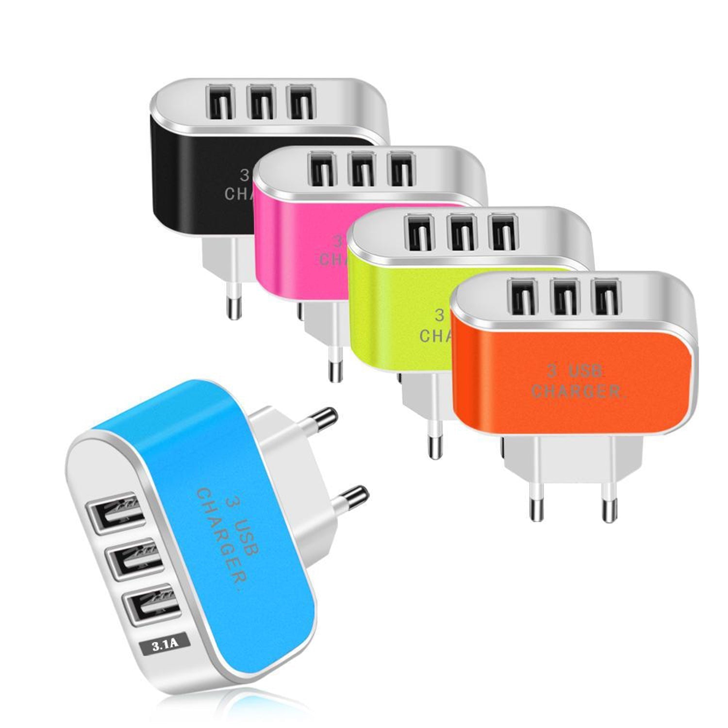 USB wall adapter with three charging ports, emphasizing its usability and design