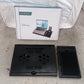 Laptop stand with phone holder, foldable, portable, for MacBook and tablets.