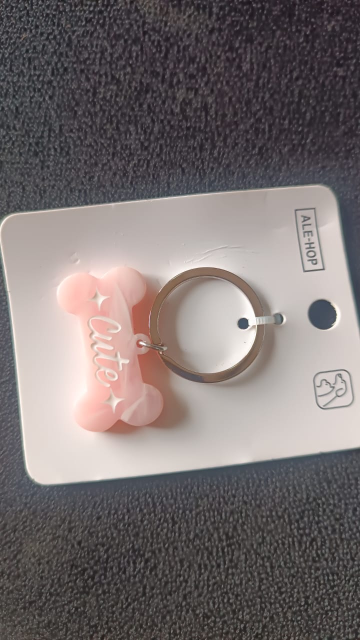 Cute Bone-Shaped Acrylic Keychain with Stylish Typography