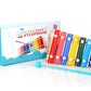 Xylophone set with a focus on colorful bars and wooden frame