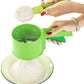 Efficient flour strainer with plastic build, perfect for sifting and mixing dry ingredients.