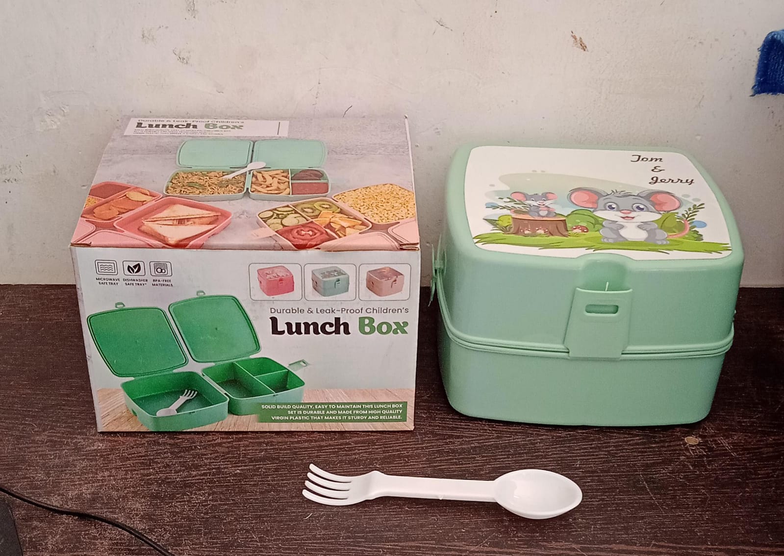 Square tiffin box with spoon and 4 compartments