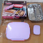 Kids lunch box, pink plastic, with steel plate, school use.