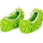 Slippers with attached mop for efficient floor cleaning.