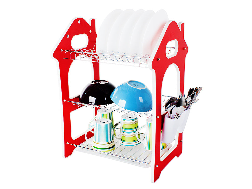 Three-layer dish rack for kitchen organization