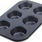 Non-stick reusable cupcake baking tray for 6 muffins.