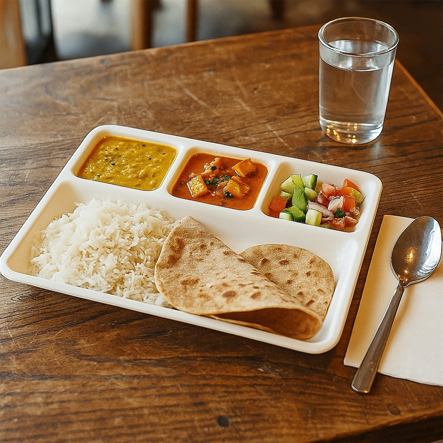 Plastic 4-Compartment Rectangular Meal Serving Tray / Plate (1 Pc / White)