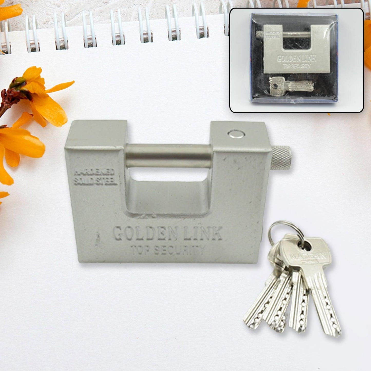 9323 Stainless Steel Padlock | Rectangular Shape | Hardened Steel | High Resistance With 5 Keys, Door Lock for Home Dormitory, Waterproof Antirust Anti-theft Padlocks Outdoor Gate Shed Locks Warehouse Big Door Drawer Lock (94 MM) - deal99.in