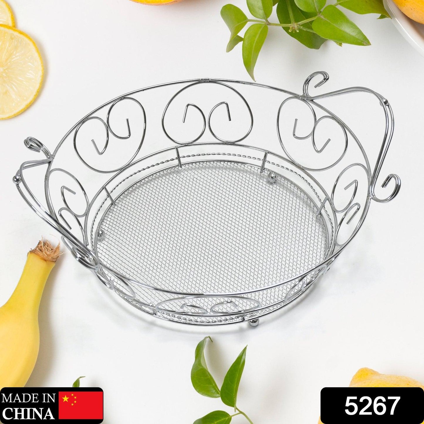 5267 Multipurpose  round shape Stainless Steel Modern Folding Fruit and Vegetable Basket (Silver, 8 Shapes) DeoDap