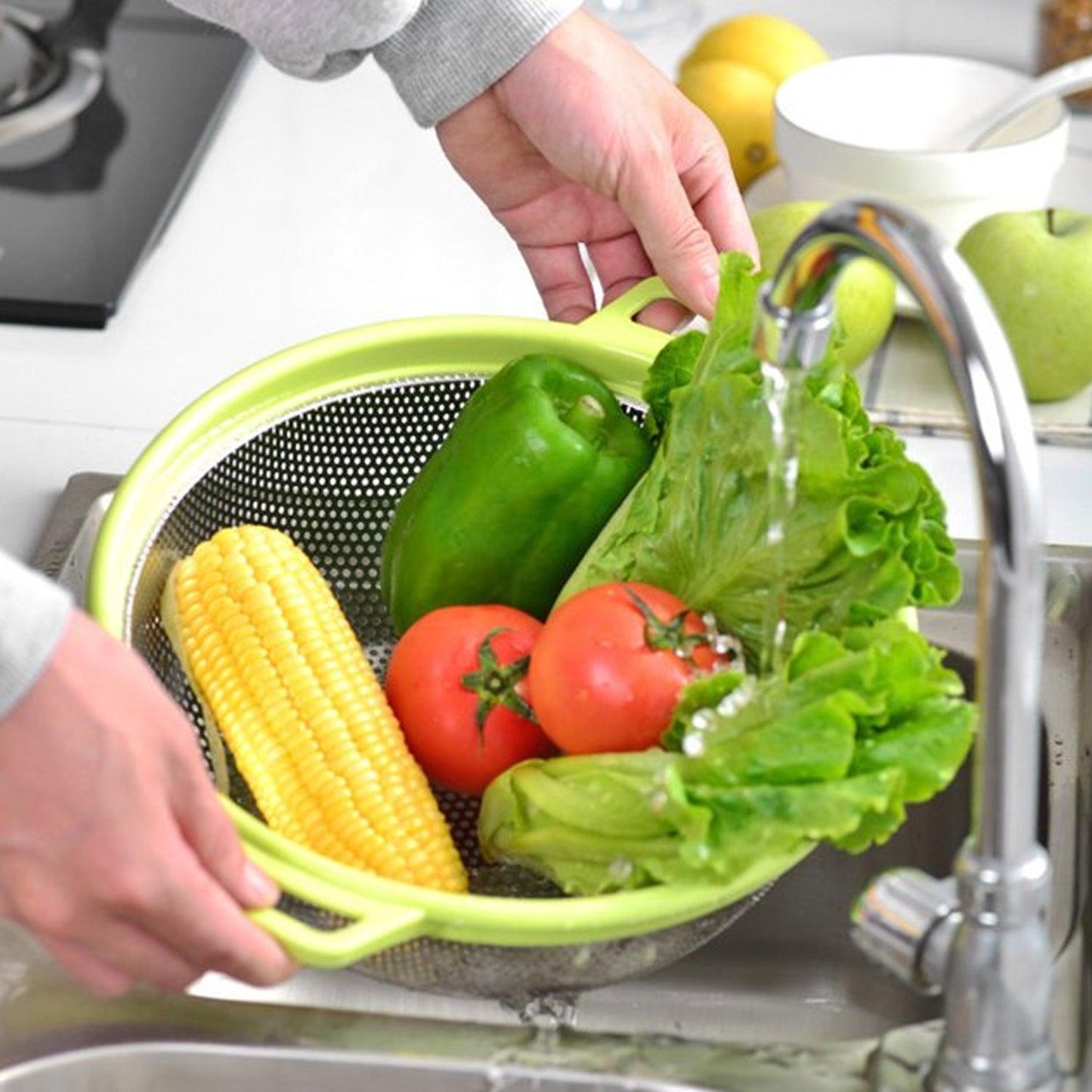 7147 Big Stainless Steel Colander with Handle, Large Metal Mesh Basket Strainer for Pasta, Spaghetti, Berry, Veggies, Fruits,  Kitchen Food Colander, Dishwasher Safe (1 pc ) - deal99.in