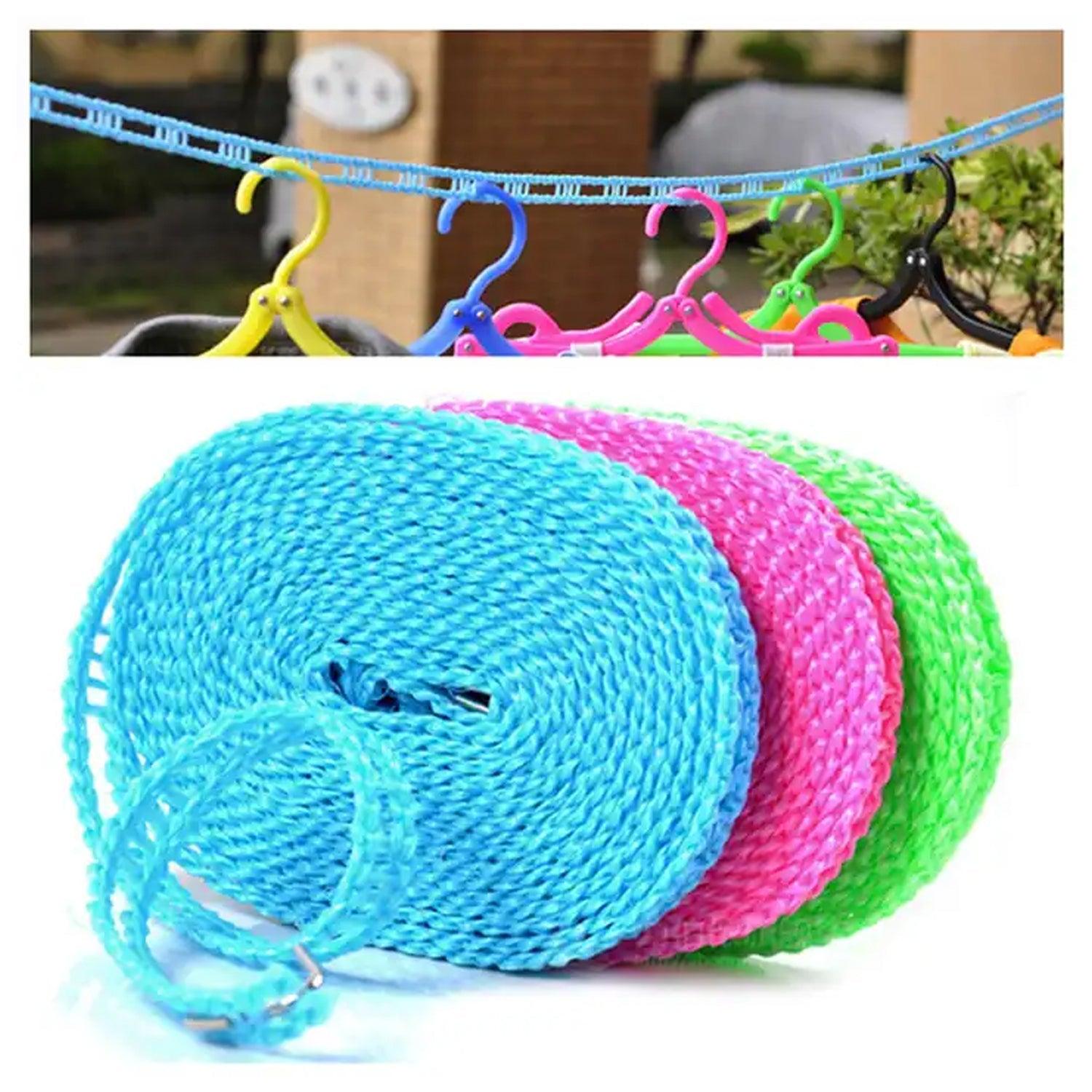 8861 3 Meters Fiber Rope Anti-Slip Clothes Washing Drying Nylon Rope Japan Style Rope with Hooks, Durable Camping Clothesline Portable Clothes Drying Line Indoor Outdoor Laundry Storage for Travel Home Use (3 Mtr.) - deal99.in