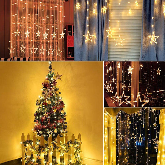 1253 12 Stars Curtain String Lights, Window Curtain Lights with 8 Flashing Modes Decoration for Festivals-11