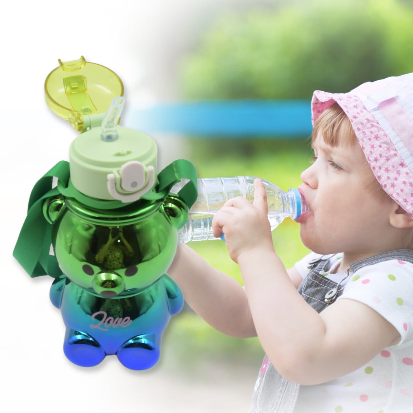 12548  Cute Plastic Water Bottle, with adjustable shoulder strap and stickers, portable drinking cup Water Bottle For Kids | Water Bottle | Return Gift For Kids | Water Bottle With Straw | School Water Bottle (1 Pc) - deal99.in