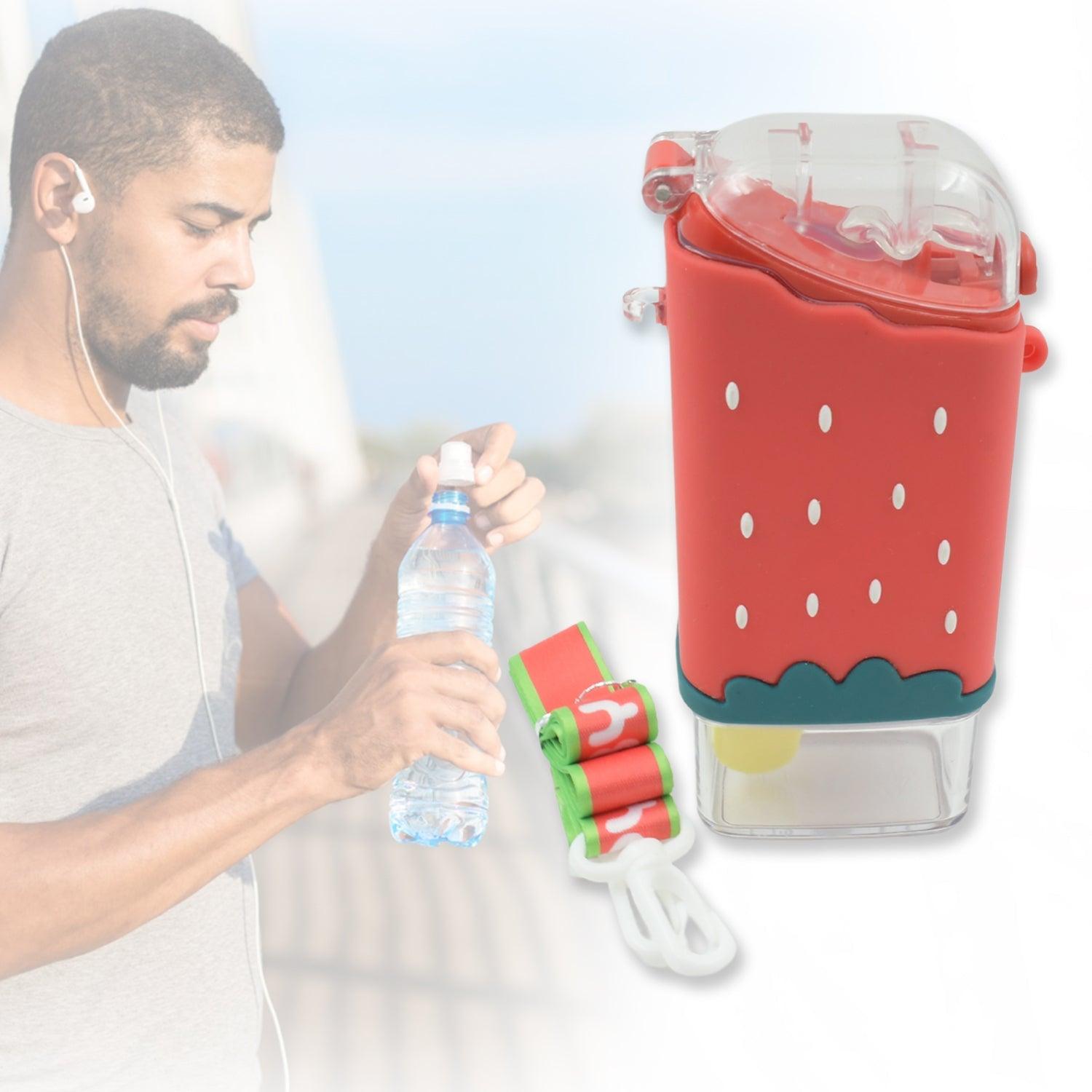 12555 Portable Cute Water Bottle for Kids, Unique Ice Cream Shape water cup, Popsicle Shaped Plastic Kettle with Straw, Adjustable Shoulder Strap, BPA free, Leakproof (300 ML) - deal99.in