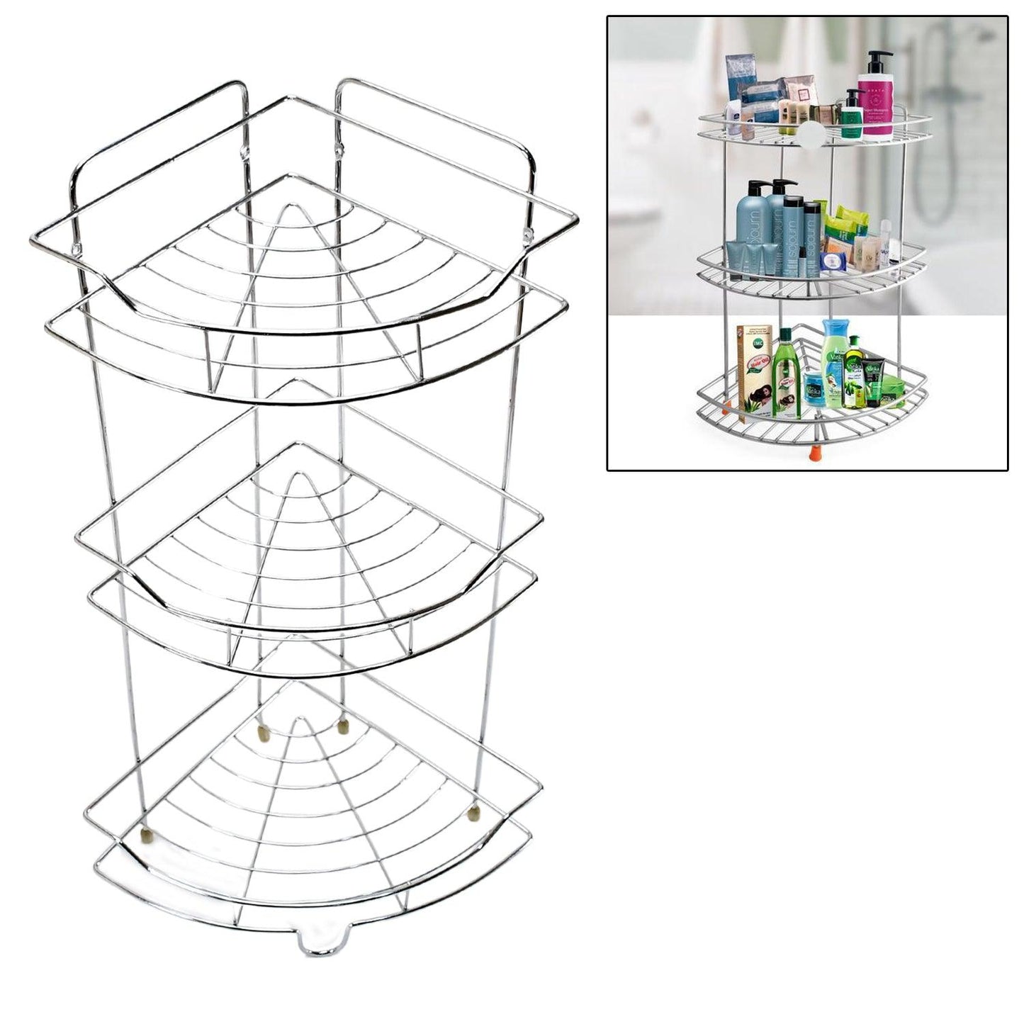 5258 Multipurpose Stainless Steel Silver Multi-3 Tier Corner Storage Rack DeoDap