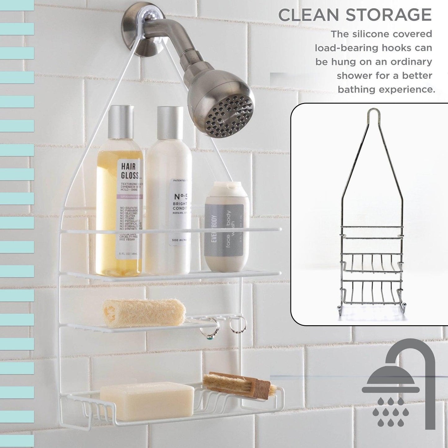 5150 Shower Caddy with Adjustable Arms Holder Bathroom Shelves Storage Rack DeoDap