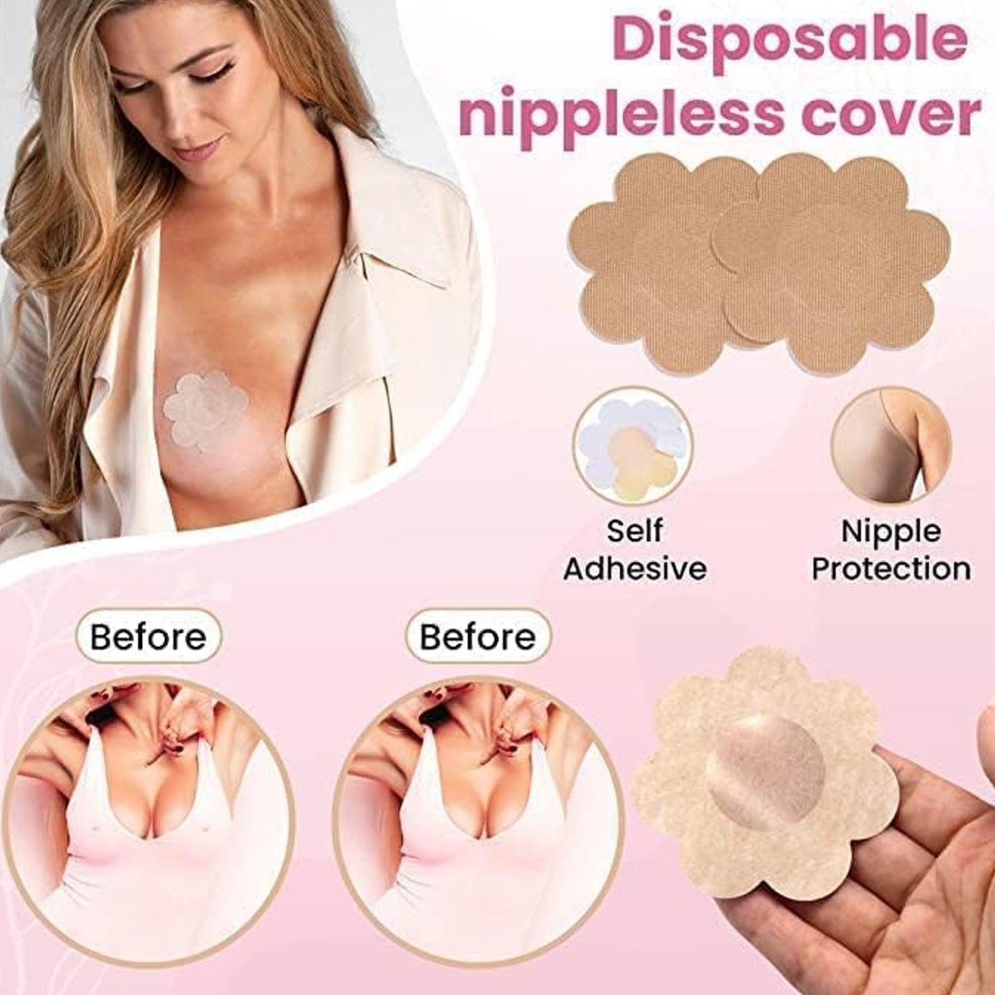 6596 Boob Tape with 10 Pairs Nipple Cover Cotton Wide Thin Breast Tape - Women's & Girl's Breast Lift Booby Tape - Push Up & Lifting Tape - Suitable for All Breast Types - Breast Lift Bra Tape - Bob Tape for Natural Breast Lift (1 Pc 5 Meters) - deal99.in