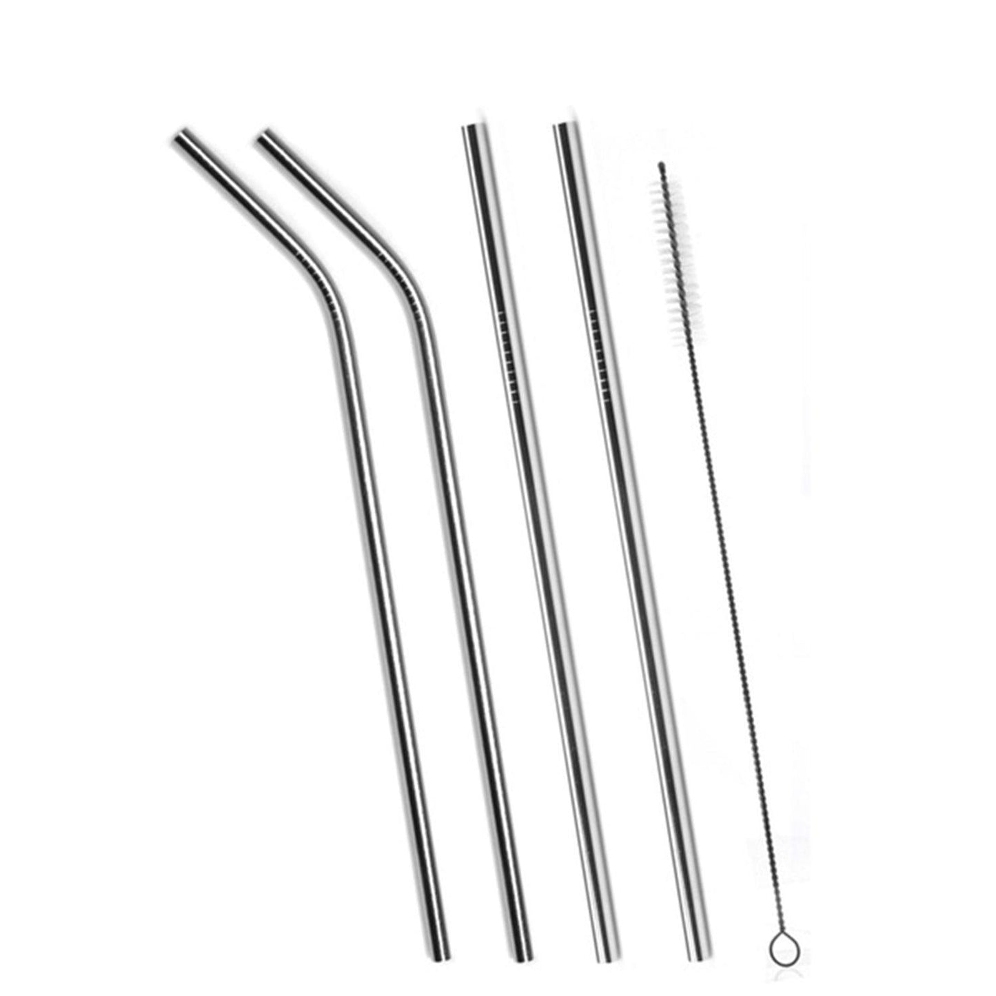 0579 Set of 4 Stainless Steel Straws & Brush (2 Straight straws, 2 Bent straws, 1 Brush) - deal99.in