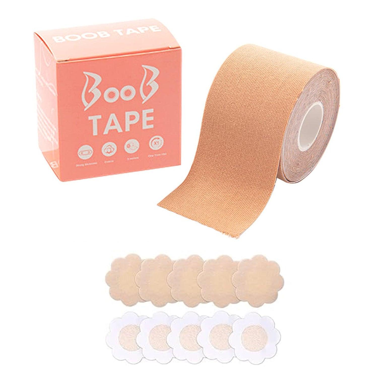 6596 Boob Tape with 10 Pairs Nipple Cover Cotton Wide Thin Breast Tape - Women's & Girl's Breast Lift Booby Tape - Push Up & Lifting Tape - Suitable for All Breast Types - Breast Lift Bra Tape - Bob Tape for Natural Breast Lift (1 Pc 5 Meters) - deal99.in