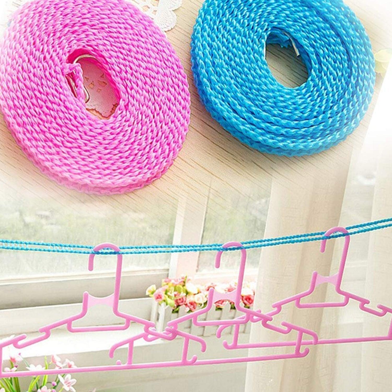 8861 3 Meters Fiber Rope Anti-Slip Clothes Washing Drying Nylon Rope Japan Style Rope with Hooks, Durable Camping Clothesline Portable Clothes Drying Line Indoor Outdoor Laundry Storage for Travel Home Use (3 Mtr.) - deal99.in