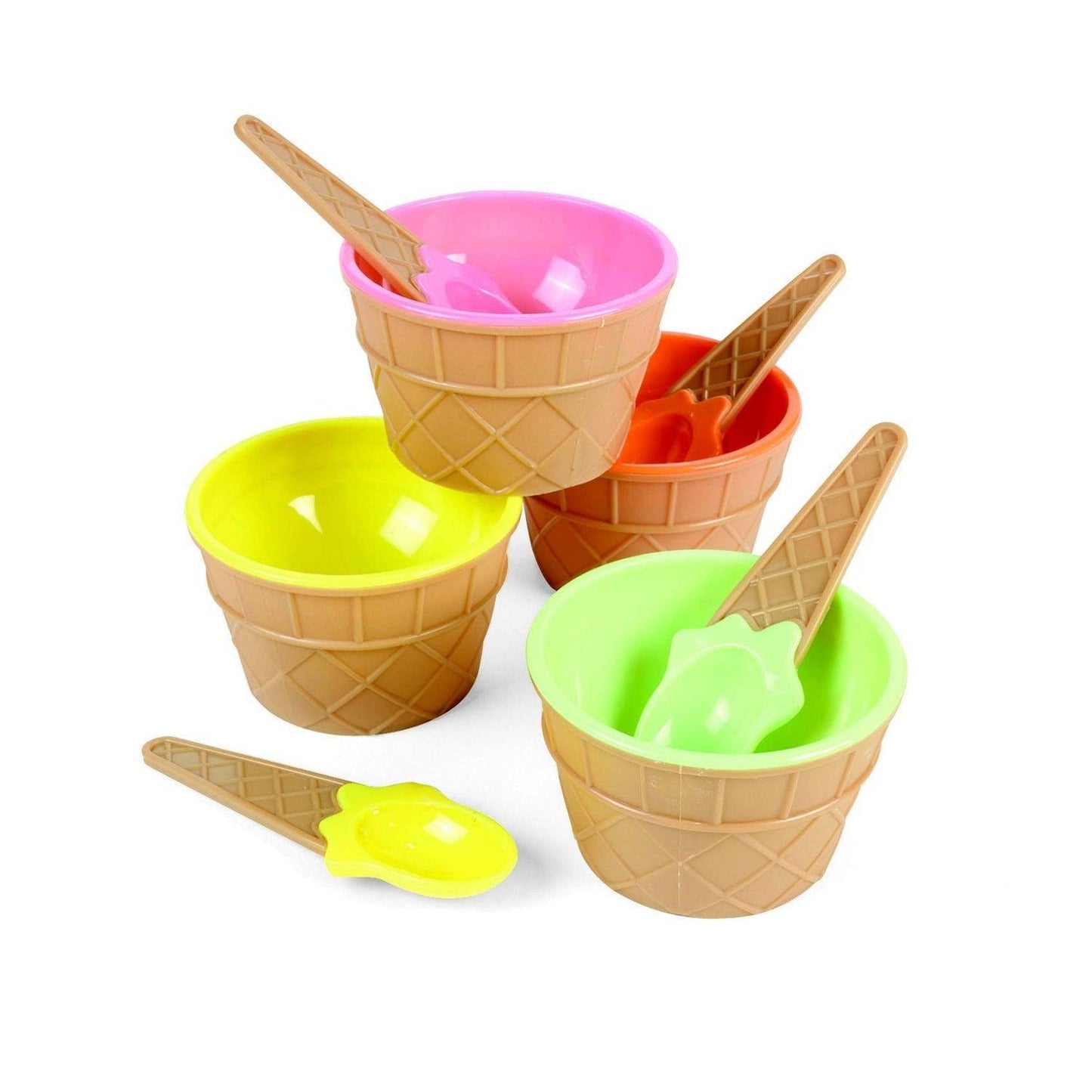 5319  4 pc Ice Cream Bowl Plastic Solid Colour Cream Cup Couple Bowl with Spoon. Ice Cream Spoon & Bowl Set, 4 Pc Set of Ice Cream Bowl & Spoon (Multi Color) DeoDap