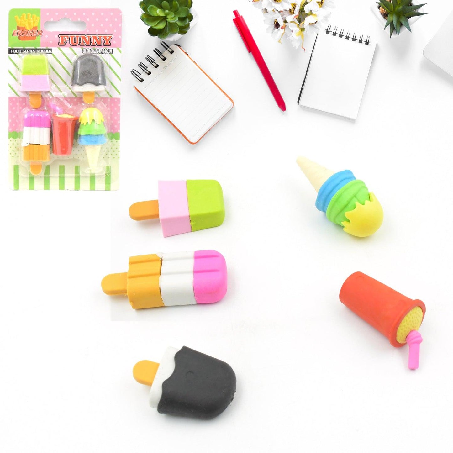 Stationary Kit Fancy & Stylish Colorful Erasers, Mini Eraser Creative Cute Novelty Eraser for Children Different Designs Eraser Set for Return Gift, Birthday Party, School Prize, Football & Icecream Set Eraser (9 pc & 5 Pc Set) - deal99.in