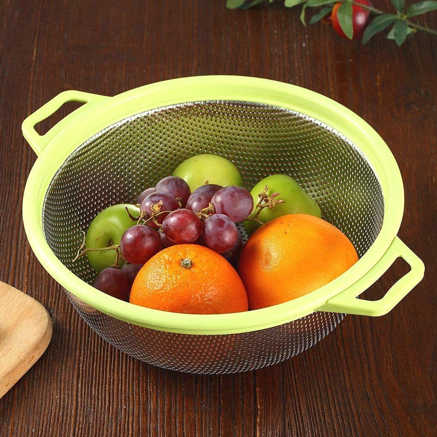 7147 Big Stainless Steel Colander with Handle, Large Metal Mesh Basket Strainer for Pasta, Spaghetti, Berry, Veggies, Fruits,  Kitchen Food Colander, Dishwasher Safe (1 pc ) - deal99.in