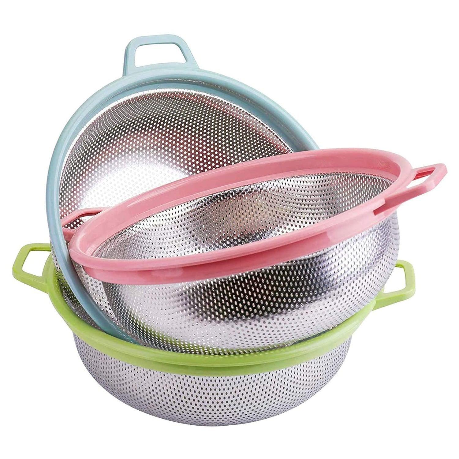 7147 Big Stainless Steel Colander with Handle, Large Metal Mesh Basket Strainer for Pasta, Spaghetti, Berry, Veggies, Fruits,  Kitchen Food Colander, Dishwasher Safe (1 pc ) - deal99.in