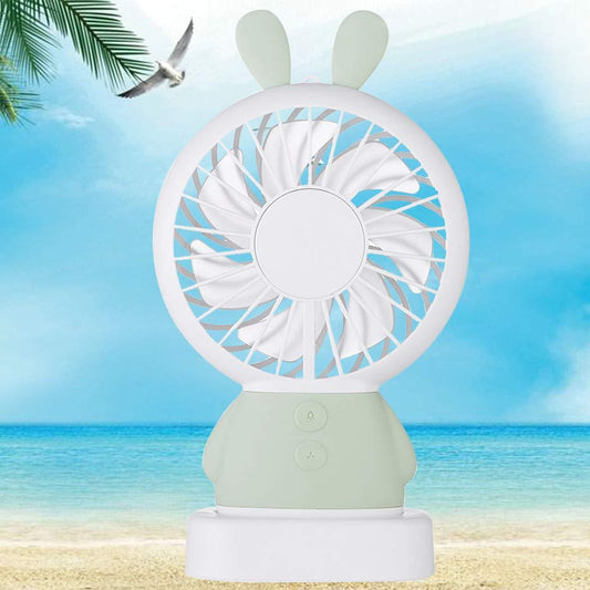 7633 Mini Portable Fan USB Rechargeable Handheld Rabbit Style Color Changing LED Light Pocket Desk Light Fan DeoDap