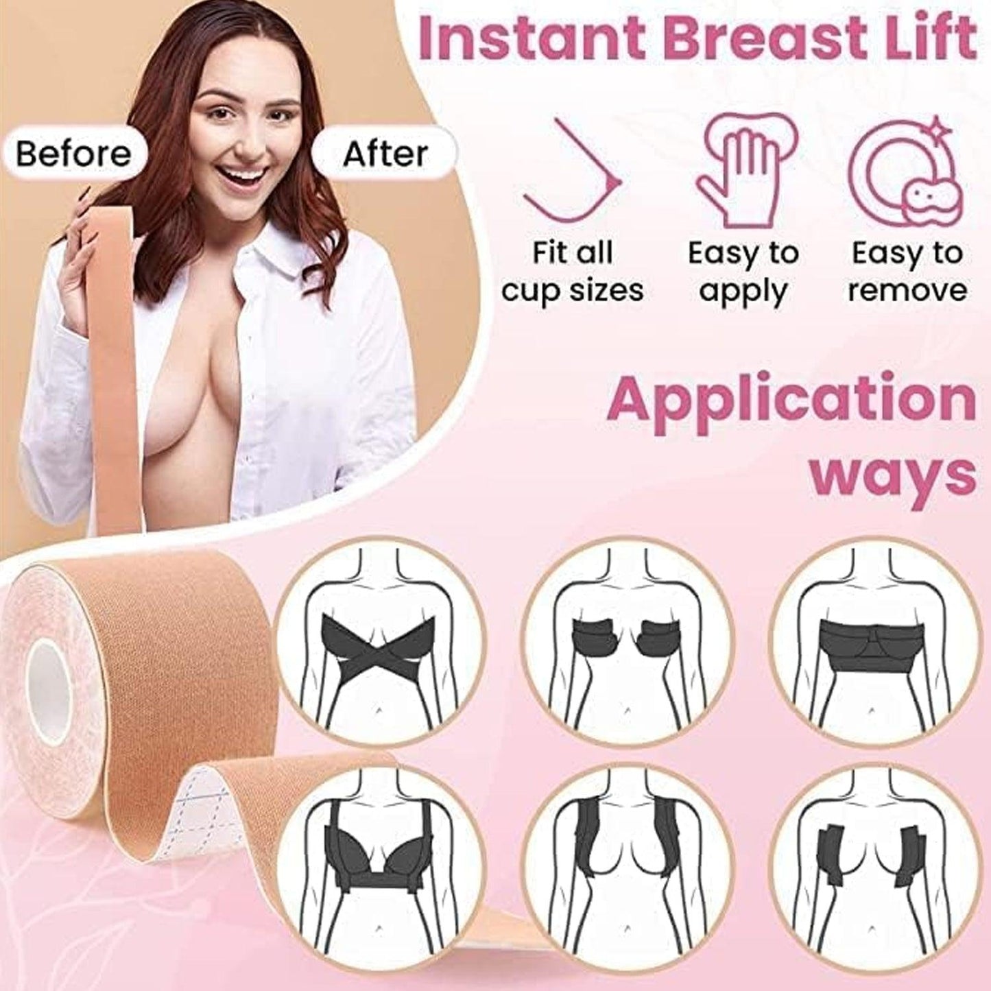 6596 Boob Tape with 10 Pairs Nipple Cover Cotton Wide Thin Breast Tape - Women's & Girl's Breast Lift Booby Tape - Push Up & Lifting Tape - Suitable for All Breast Types - Breast Lift Bra Tape - Bob Tape for Natural Breast Lift (1 Pc 5 Meters) - deal99.in