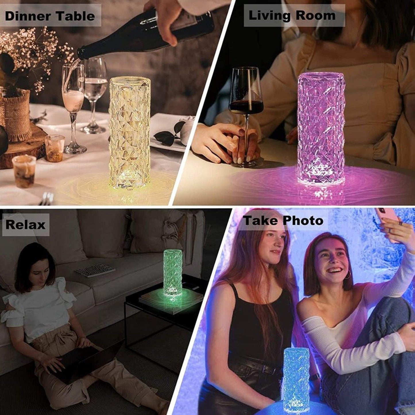 6604 Crystal Touch Night Light (16 Colors) - Rose Diamond Table Lamp with Remote Control, USB Table Lamp, Romantic Date Lighting Decor for Festival, Bedroom, Dining Room