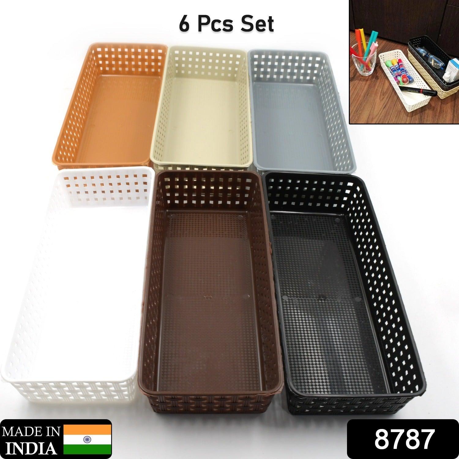 8787 Plastic Multipurpose Desk Organizer Tray Office Drawer Dividers Storage Bins for Kitchen, Bathroom, Office, Makeup, Bedroom Dresser, Craft Basket Rack Multicolour (6 Pcs Set) - deal99.in