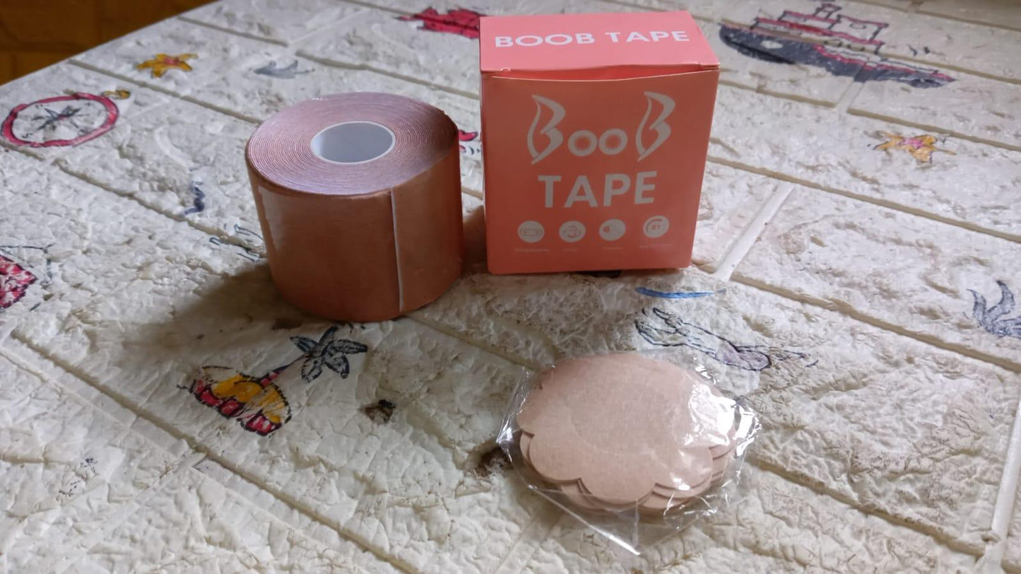 6596 Boob Tape with 10 Pairs Nipple Cover Cotton Wide Thin Breast Tape - Women's & Girl's Breast Lift Booby Tape - Push Up & Lifting Tape - Suitable for All Breast Types - Breast Lift Bra Tape - Bob Tape for Natural Breast Lift (1 Pc 5 Meters) - deal99.in