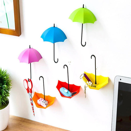 486_3pcs/set Cute Umbrella Wall Mount Key Holder Wall Hook Hanger Organizer Durable Wall hooks bathroom kitchen Umbrella Wall Hook DeoDap