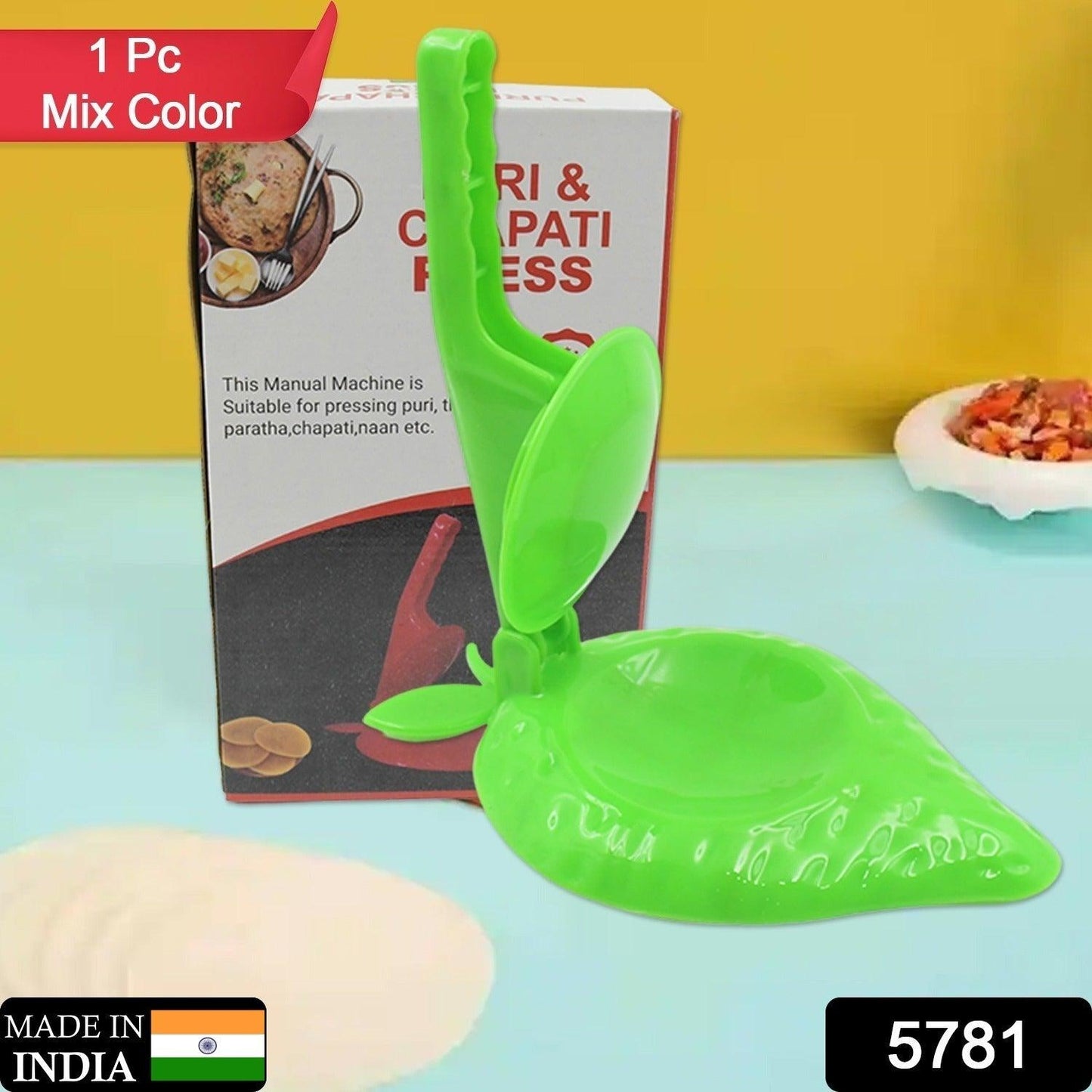 5781 Strawberry Shape Unbreakable Multicolor Plastic Puri Maker Press Machine with Manual Handle Machine for making small Puri - Papad - Khakra (1 Pc Mix Color) - deal99.in