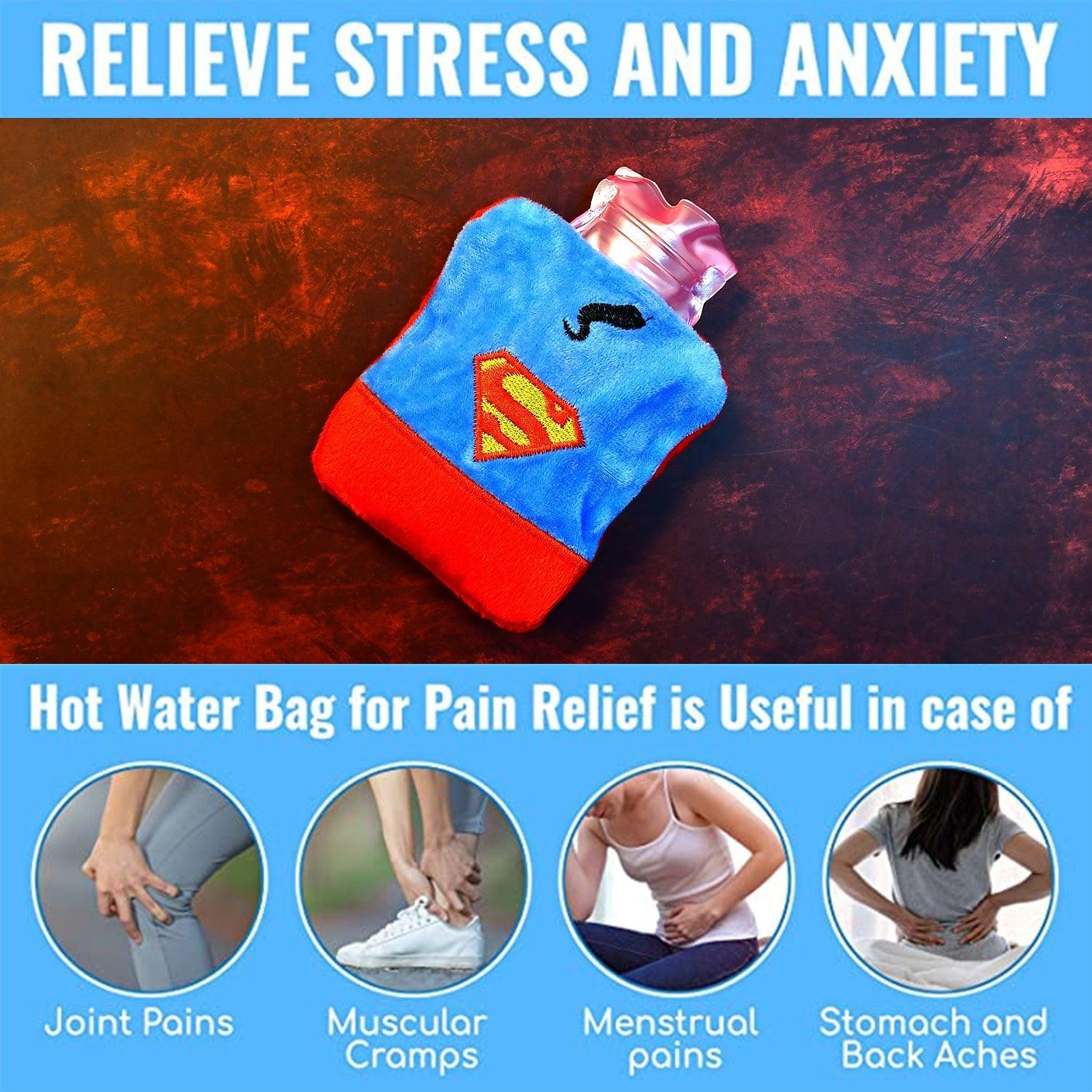 6530 Superman Print small Hot Water Bag with Cover for Pain Relief, Neck, Shoulder Pain and Hand, Feet Warmer, Menstrual Cramps. - deal99.in