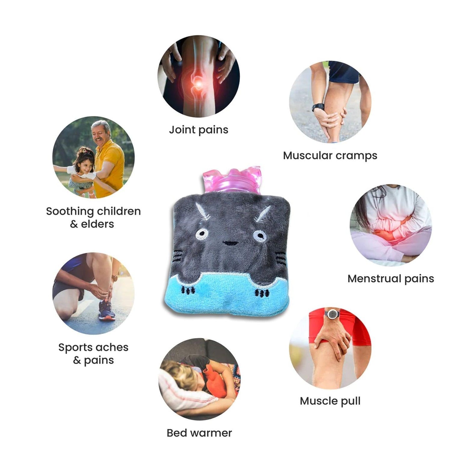 6528 Grey Cat Print small Hot Water Bag with Cover for Pain Relief, Neck, Shoulder Pain and Hand, Feet Warmer, Menstrual Cramps. - deal99.in