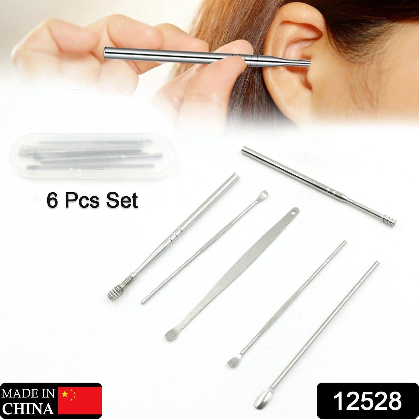 12528 6Pcs Earwax Removal Kit With Plastic Box | Ear Cleansing Tool Set | Ear Curette Ear Wax Remover Tool (6 Pc) - deal99.in