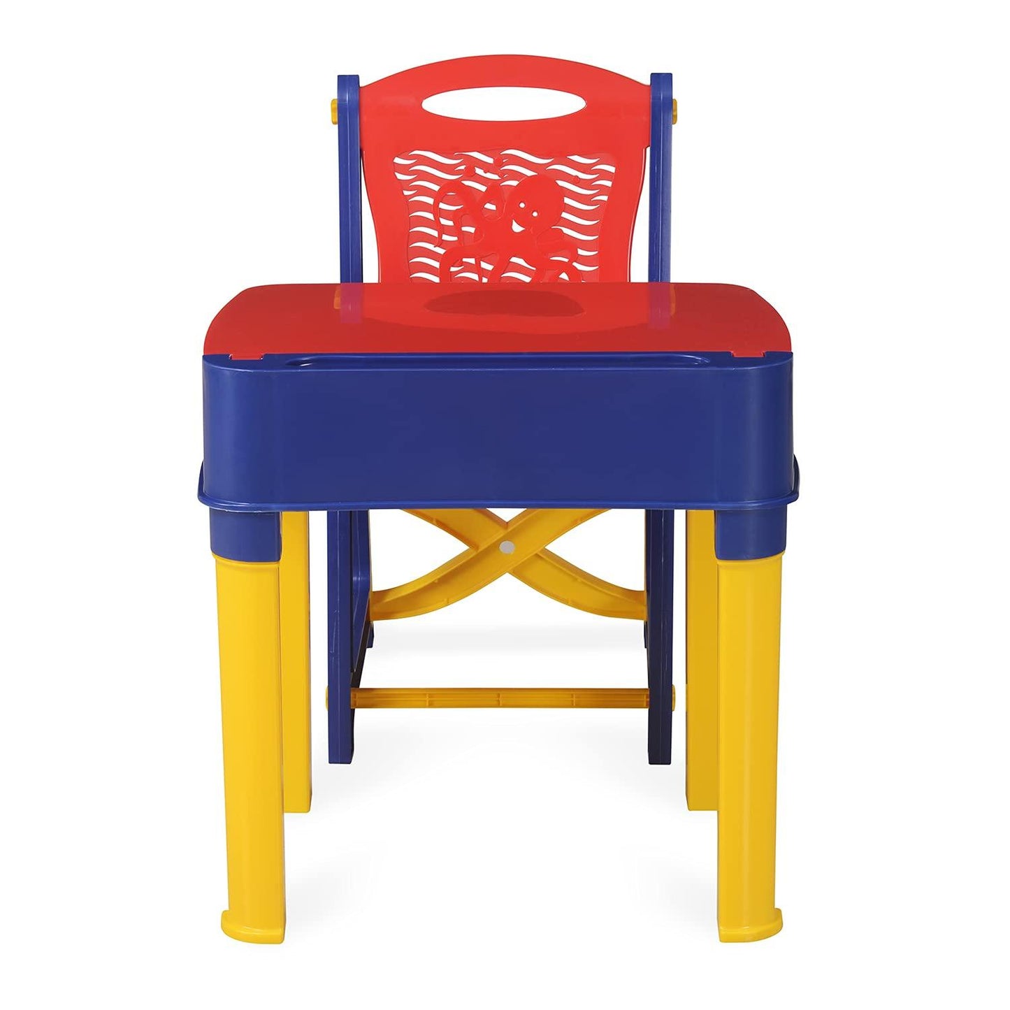 4639 Study Table And Chair Set For Boys And Girls With Small Box Space For Pencils Plastic High Quality Study Table (Red/Blue/Yellow)