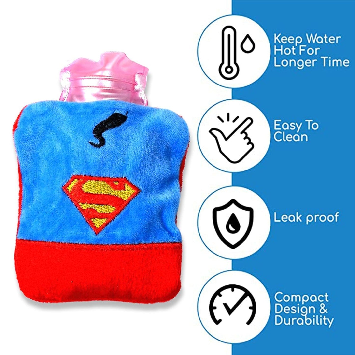 6530 Superman Print small Hot Water Bag with Cover for Pain Relief, Neck, Shoulder Pain and Hand, Feet Warmer, Menstrual Cramps. - deal99.in