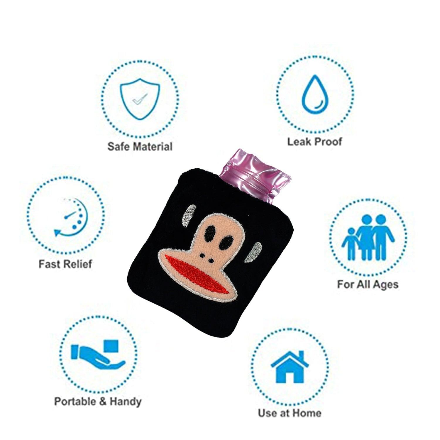 6522 Black Monkey small Hot Water Bag with Cover for Pain Relief, Neck, Shoulder Pain and Hand, Feet Warmer, Menstrual Cramps. - deal99.in