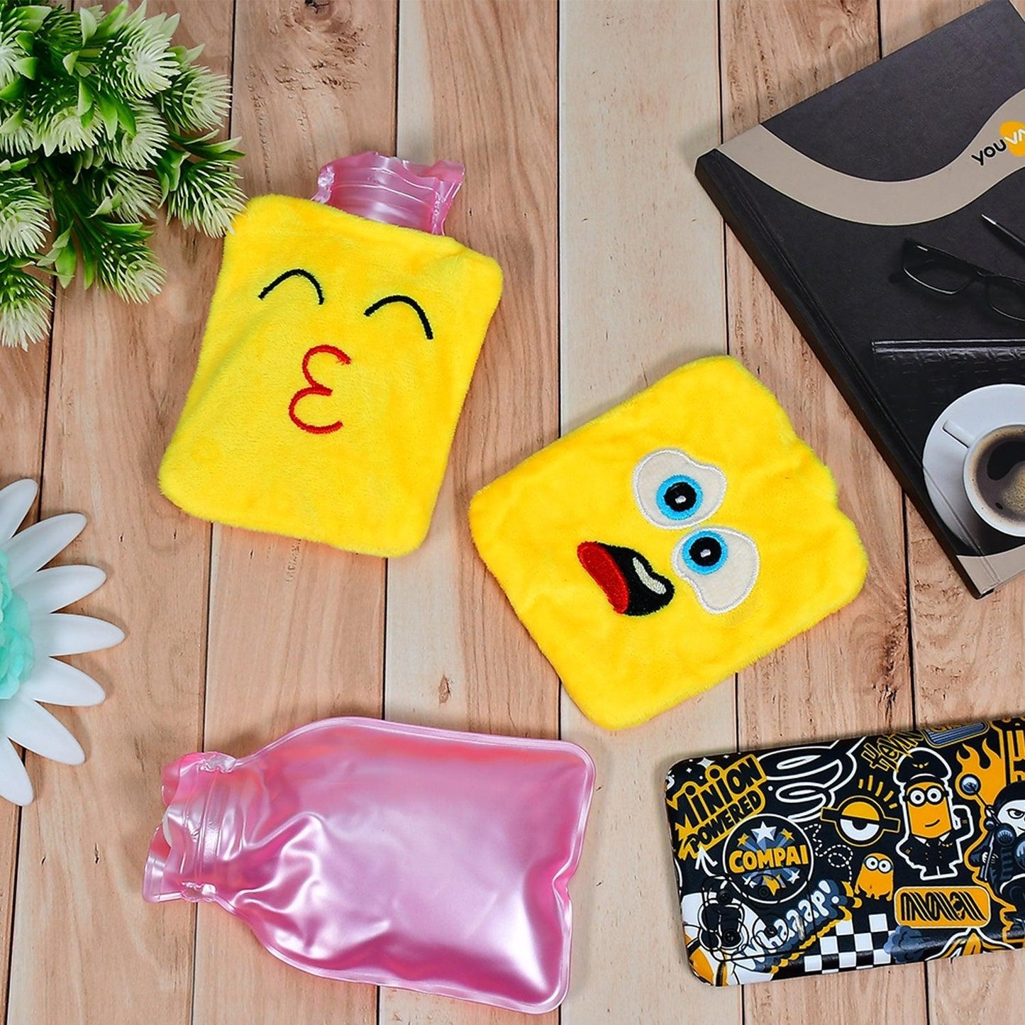 6535 1pc Mix Emoji designs small Hot Water Bag with Cover for Pain Relief, Neck, Shoulder Pain and Hand, Feet Warmer, Menstrual Cramps.