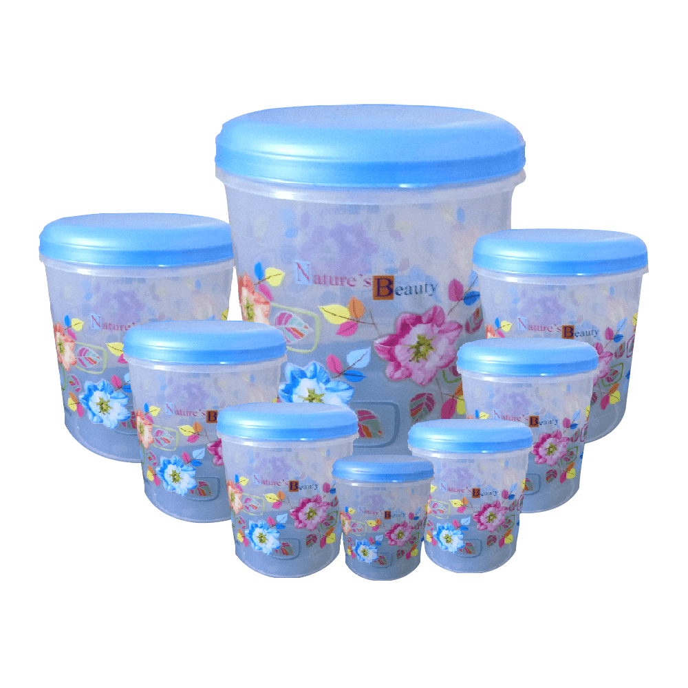 2448 Air Tight Plastic Transparent Container Set (10000ml, 7000ml, 5000ml, 3000ml, 2000ml, 1000ml, 750ml, 500ml) DeoDap