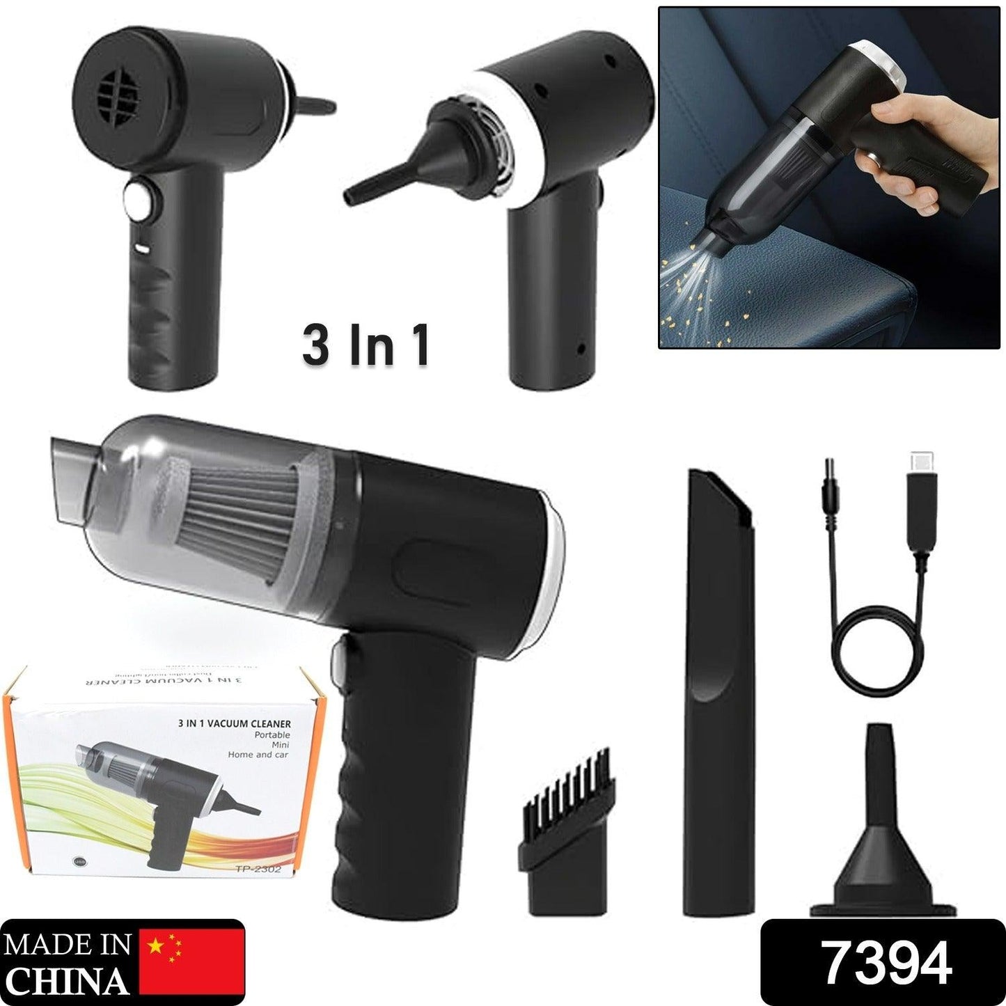 7394 3 in 1 Car Mini Vacuum Cleaner with Blower Wireless Portable Rechargeable Handheld High Power Suction Vacuum Cleaning Machine for Home Car Computer Keyboard Cordless Air Blowing Dusting - deal99.in